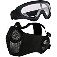 Aoutacc Airsoft - Juego de máscaras de malla de media cara con protección para los oídos y gafas para CS-caza- paintball…
